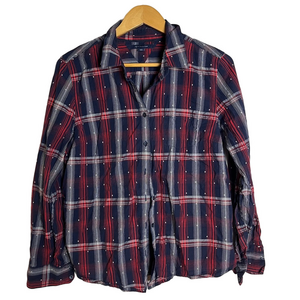 Tommy Hilfiger Blue Red Plaid Cotton Button Down Shirt Large Preppy Office
